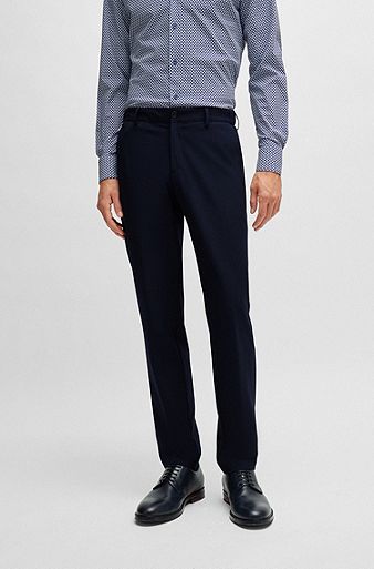 Slim-fit trousers in micro-patterned performance-stretch fabric, Dark Blue