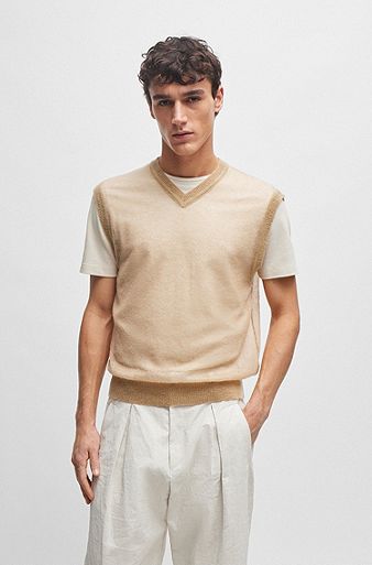 Sweater vest in a sheer knit, Beige