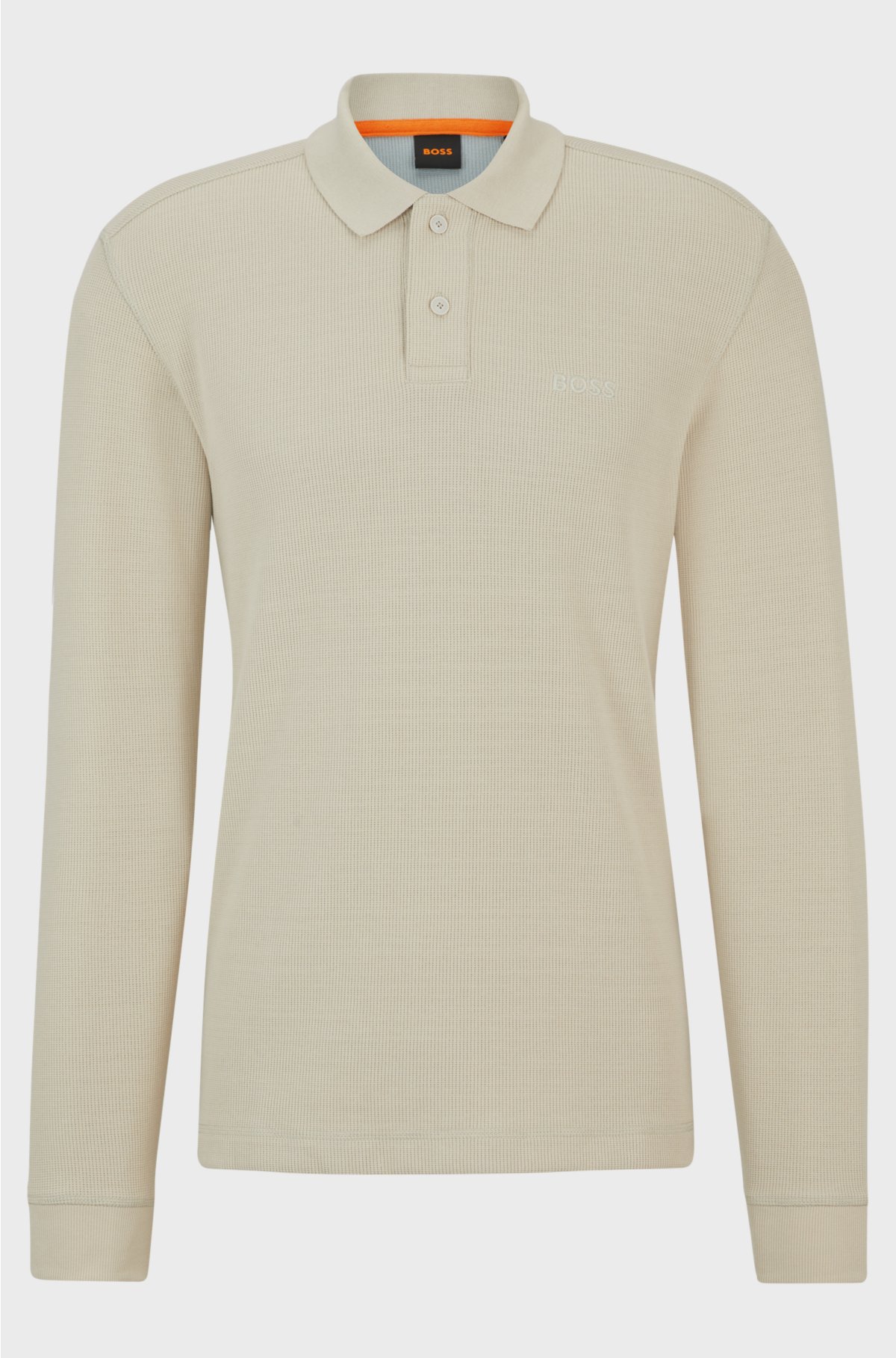 Long-sleeved polo shirt with embroidered logo, Natural