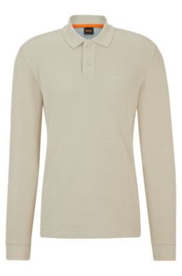 Hugo Boss Long-sleeved Polo Shirt With Embroidered Logo In Brown