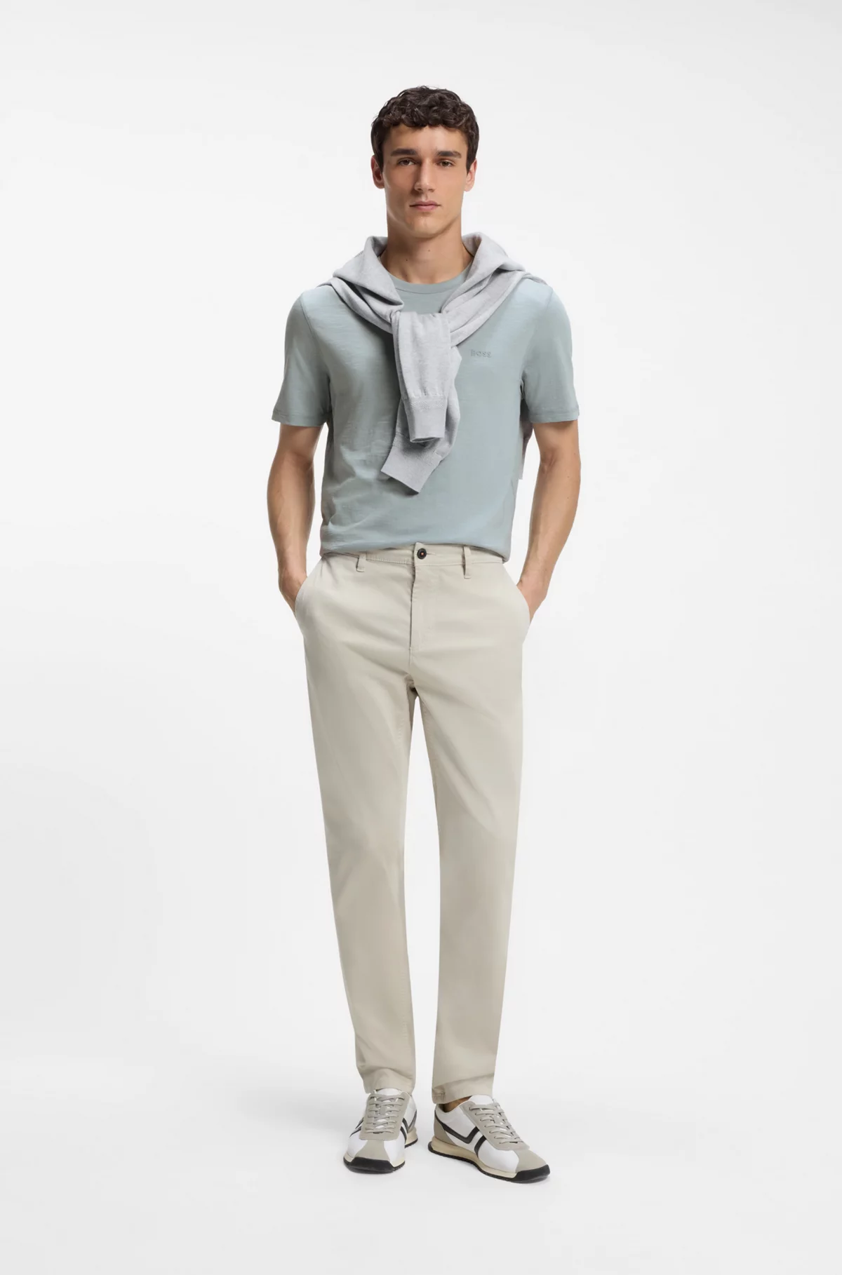 Cotton-jersey T-shirt with logo detail, Light Grey