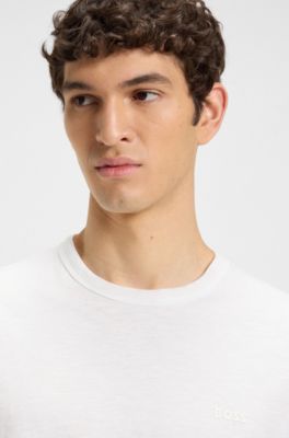 T-shirt in cotone slub-yarn con dettaglio logo, Bianco