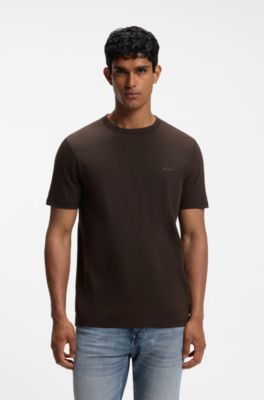 Cotton-jersey T-shirt with logo detail, Dark Brown