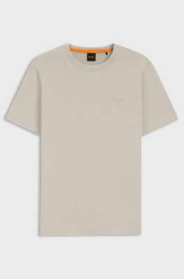Slub-cotton T-shirt with logo detail, Light Beige
