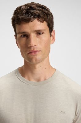 T-shirt en coton flamm&eacute; avec d&eacute;tail logot&eacute;, Beige clair