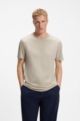 コットンジャージー Tシャツ ロゴディティール, ライトベージュ
