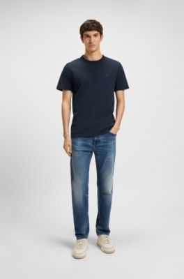T-Shirt aus strukturierter Baumwolle mit Logo-Detail, Dunkelblau
