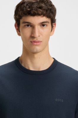 Slub-cotton T-shirt with logo detail, Dark Blue