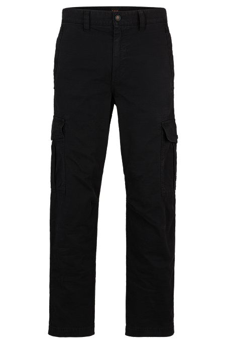 Pantalon cargo en coton stretch avec patch logo, Noir