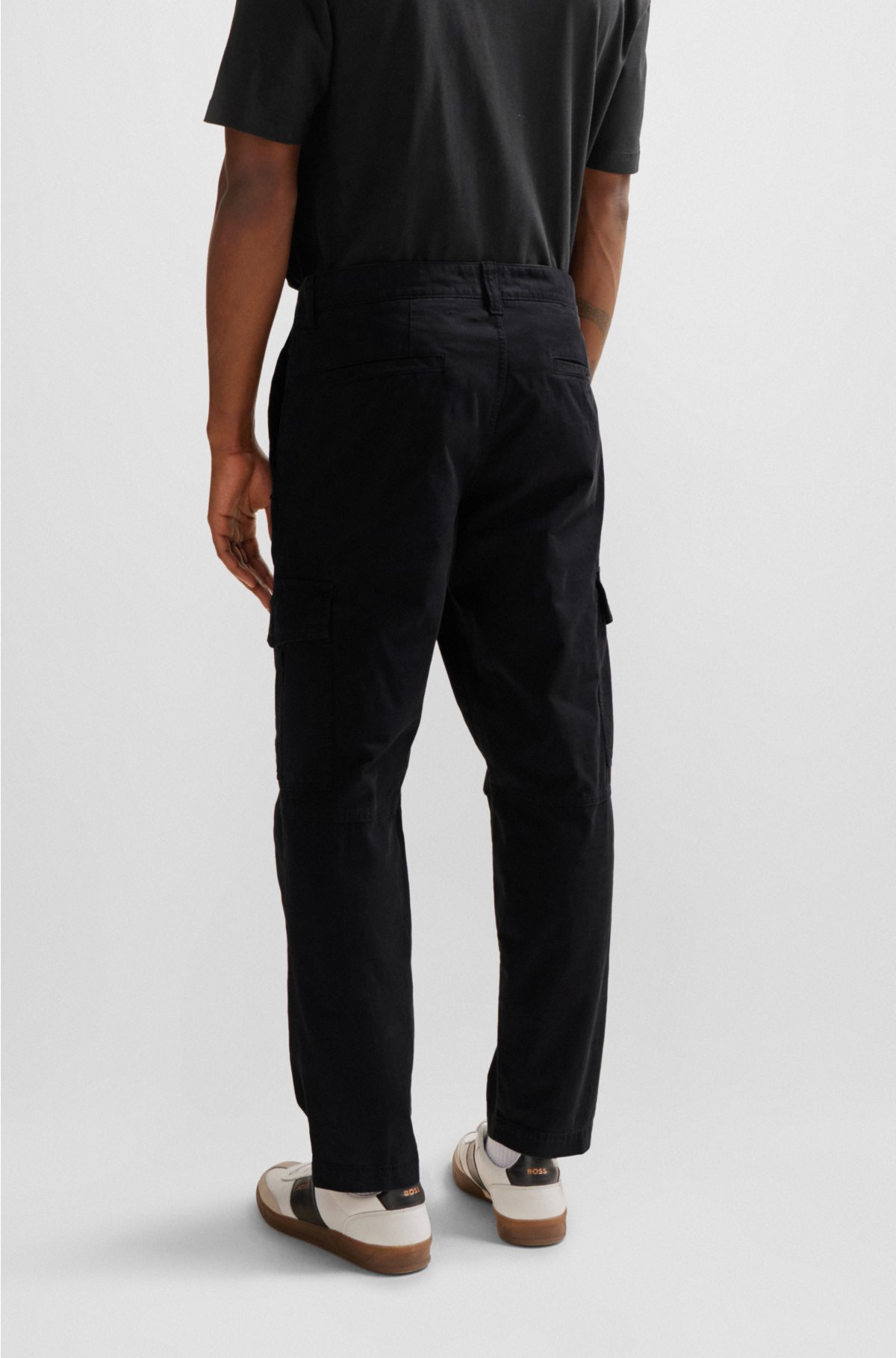 Stretch-cotton cargo trousers with logo patch, Black