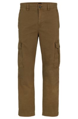 BOSS - Stretch-cotton cargo trousers with logo patch - Dark Green