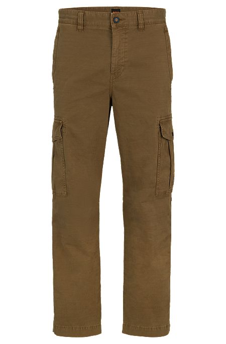Pantalon cargo en coton stretch avec patch logo, Vert sombre