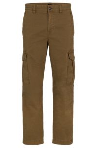 Stretch-cotton cargo trousers with logo patch, Dark Green