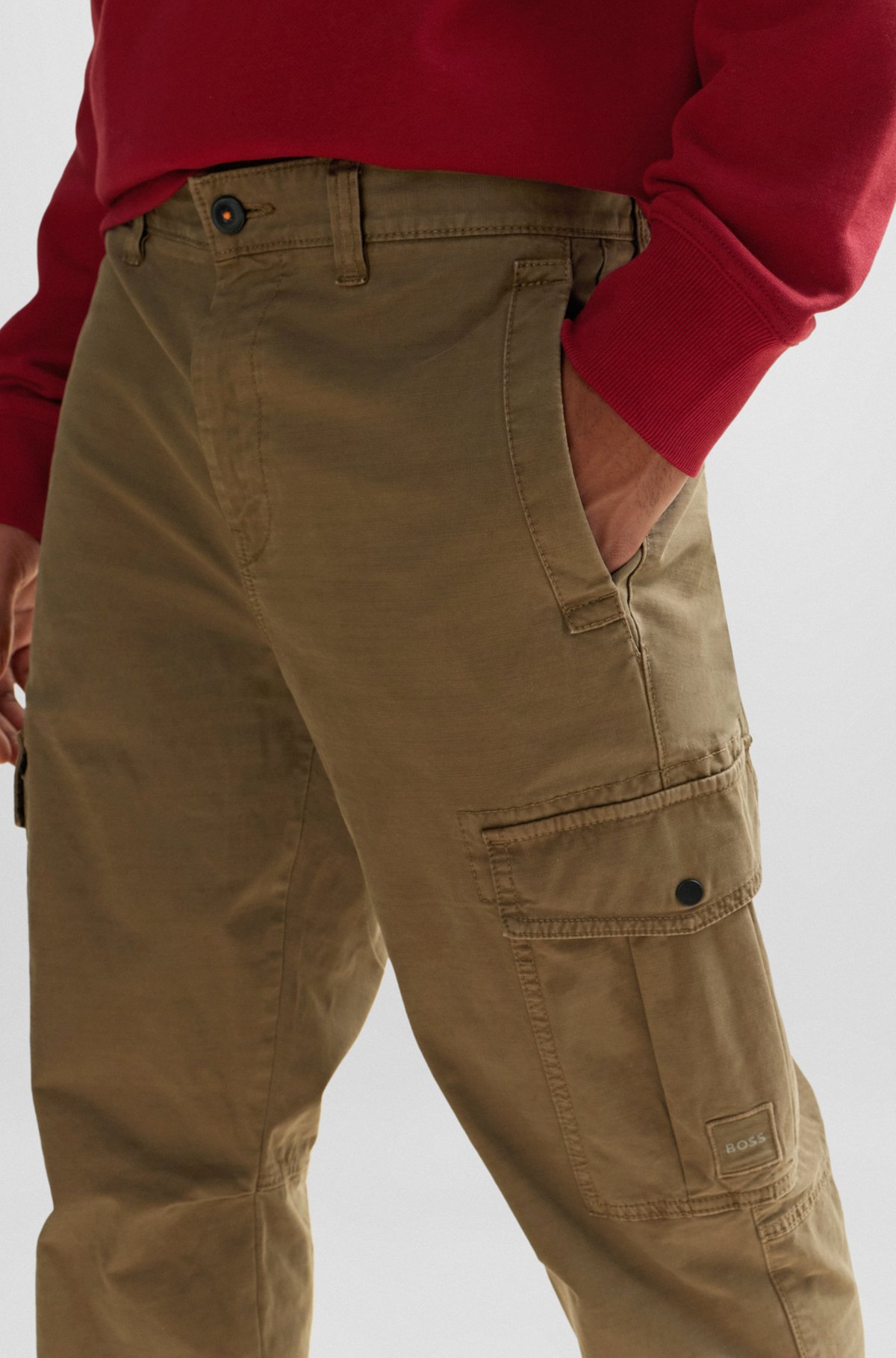 Stretch-cotton cargo trousers with logo patch, Dark Green
