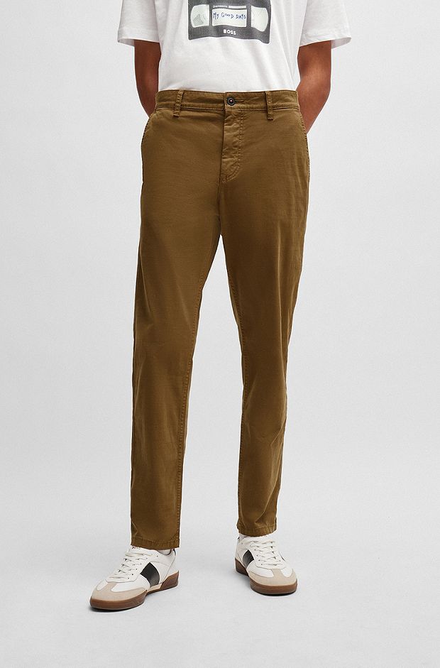 Tapered-fit trousers in stretch-cotton broken twill, Khaki