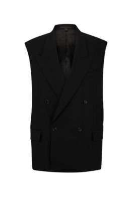Hugo Boss Oversized-fit Sleeveless Jacket In Stretch Wool In Black
