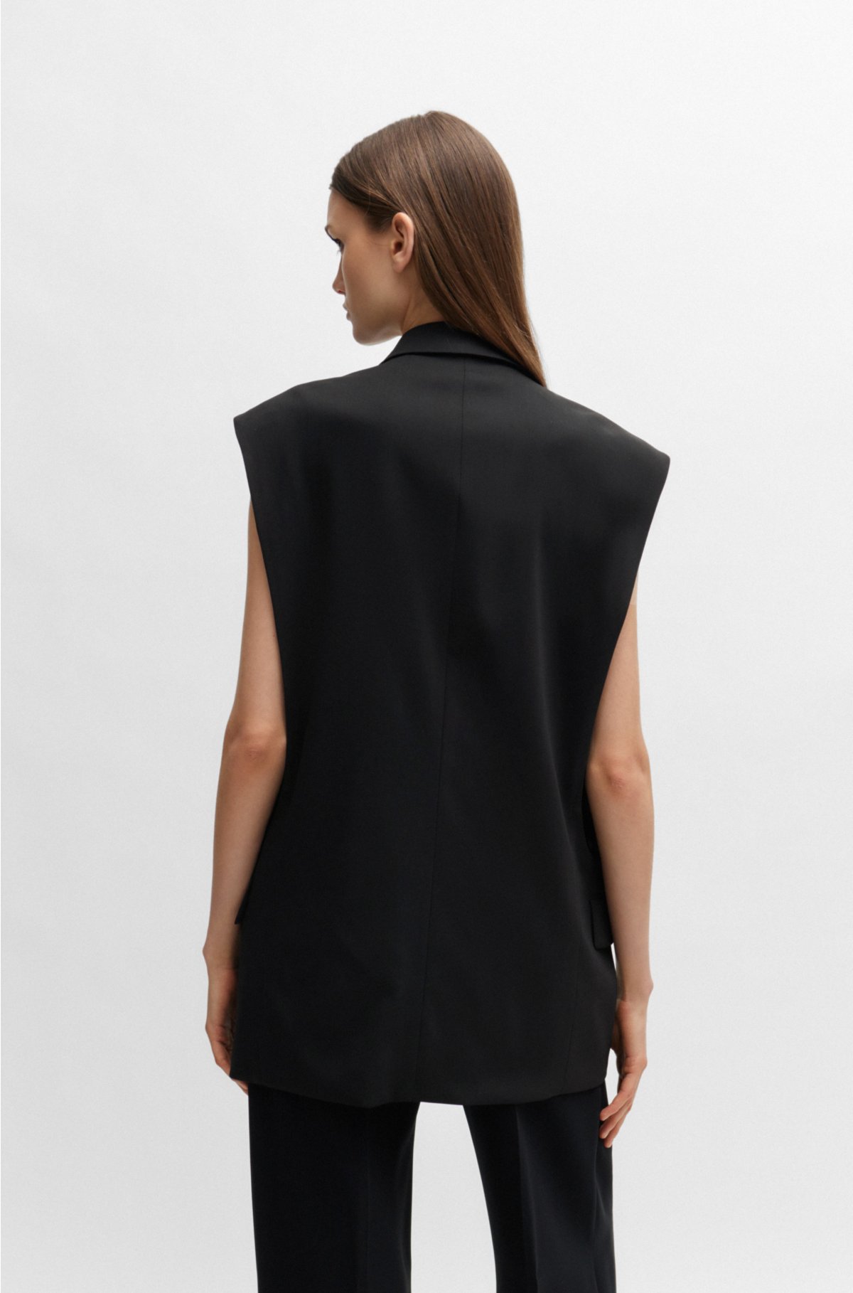 Oversized-fit sleeveless jacket in stretch wool, Black