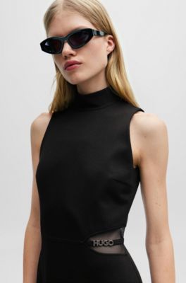 HUGO Robe sans manches à petit col montant avec mesh et logo