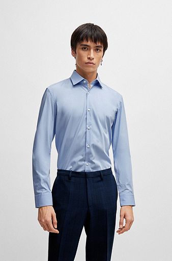 Slim-fit shirt in easy-iron cotton poplin, Light Blue
