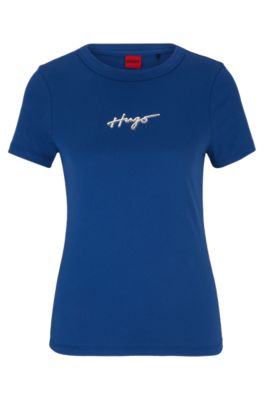 HUGO Cottonjersey Tshirt with metalliceffect handwritten logo