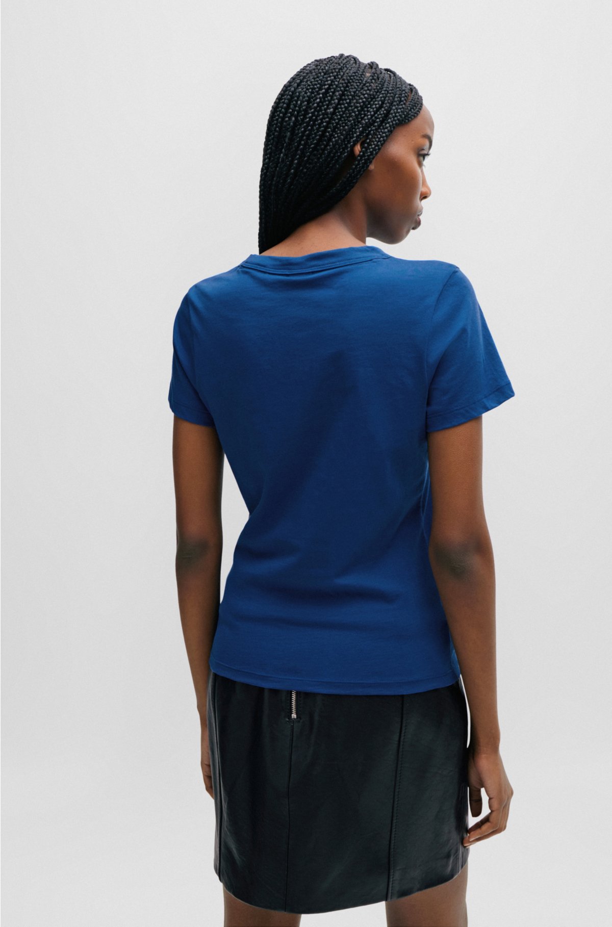 Cotton-jersey T-shirt with metallic-effect handwritten logo, Blue