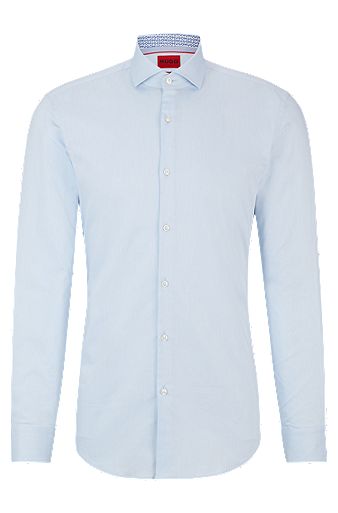 Slim-fit shirt in easy-iron cotton twill, Light Blue