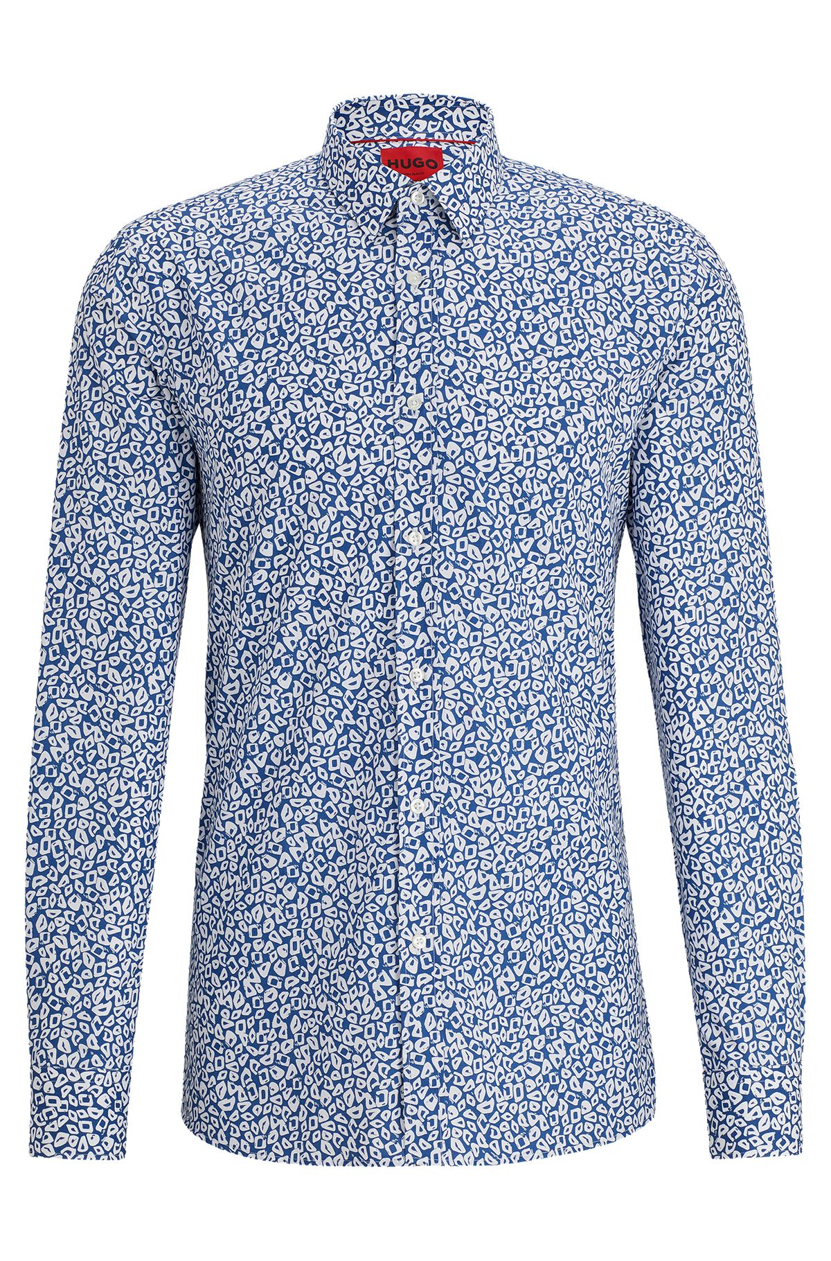 Extra-slim-fit shirt in printed cotton poplin, Blue