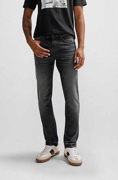 Slim-fit jeans van zwart stretchdenim, Donkergrijs