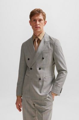 BOSS Costume croisé Slim Fit en laine vierge à carreaux