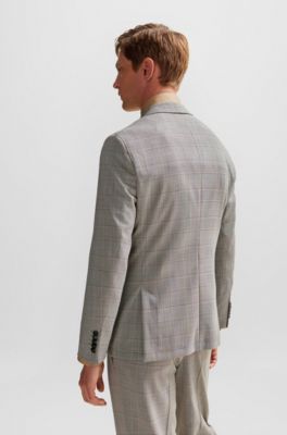 BOSS Costume croisé Slim Fit en laine vierge à carreaux