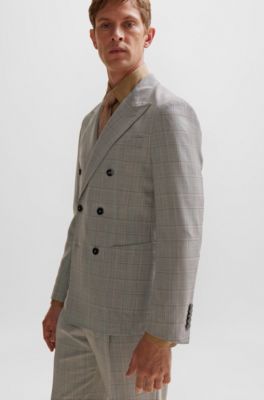 BOSS Costume croisé Slim Fit en laine vierge à carreaux