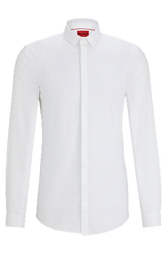 Slim-fit shirt in cotton jacquard, White