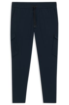 Tapered-fit trousers in easy-iron stretch poplin, Dark Blue