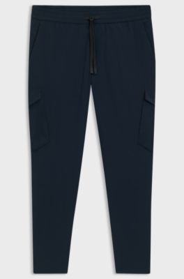 Tapered-fit trousers in easy-iron stretch poplin, Dark Blue