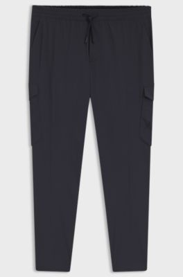 Tapered-fit trousers in easy-iron stretch poplin, Dark Blue