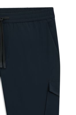 Tapered-fit trousers in easy-iron stretch poplin, Dark Blue