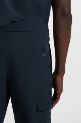 Pantaloni dal fit affusolato in popeline elasticizzato facile da stirare, Blu scuro