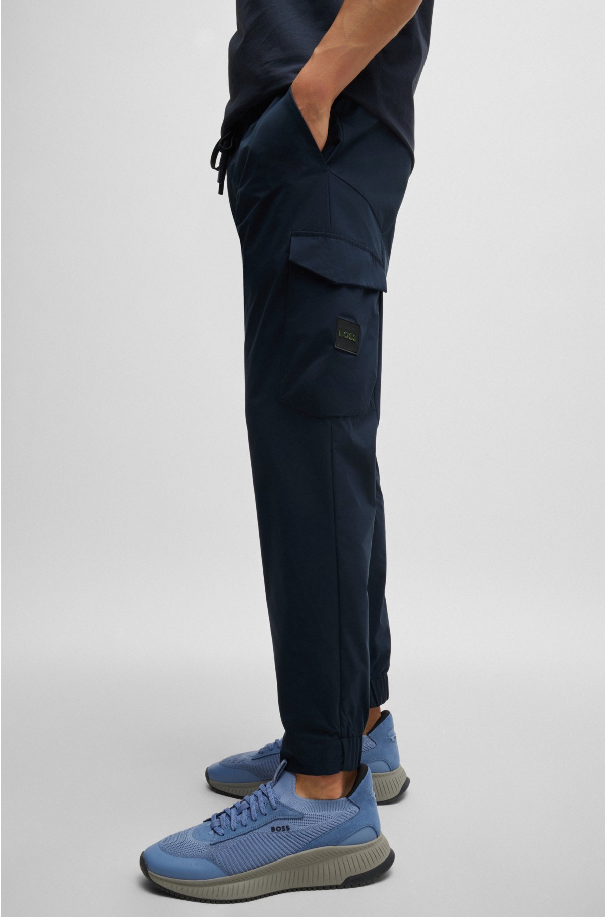 Tapered-fit trousers in easy-iron stretch poplin, Dark Blue