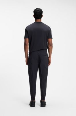 Tapered-fit trousers in easy-iron stretch poplin, Dark Blue