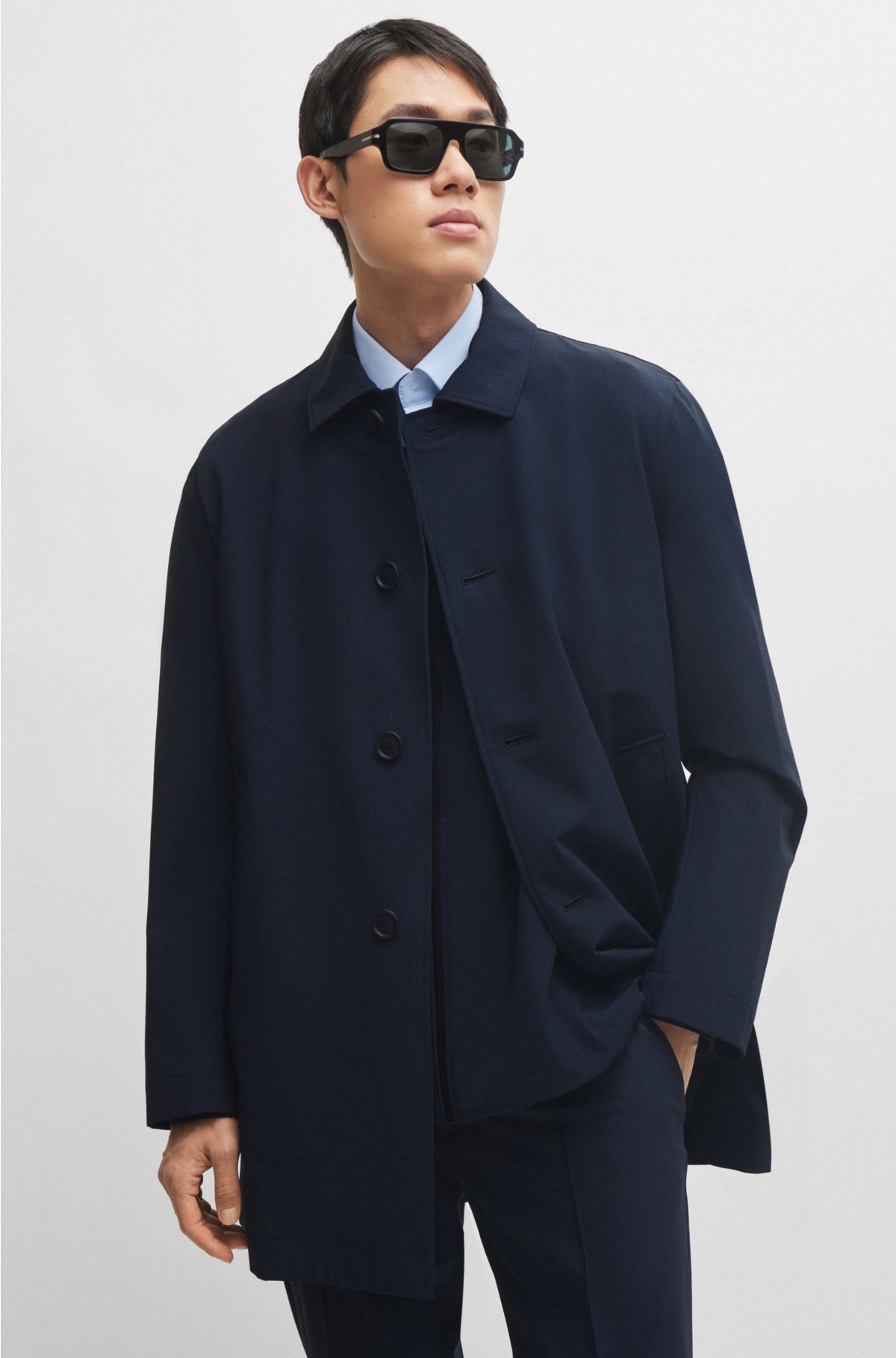 BOSS - Regular-fit button-up coat in stretch material