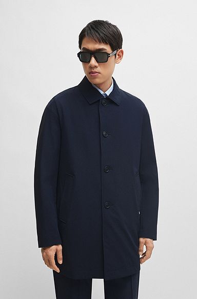Пальто стандартного кроя на пуговицах из эластичного материала, Темно-синий