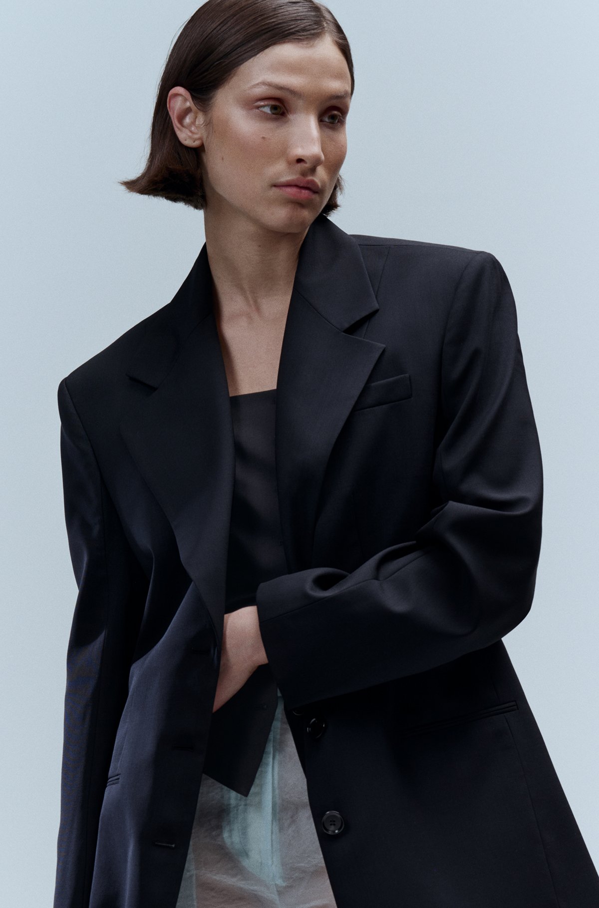 Regular-fit blazer in stretch wool with cut-out back, Black