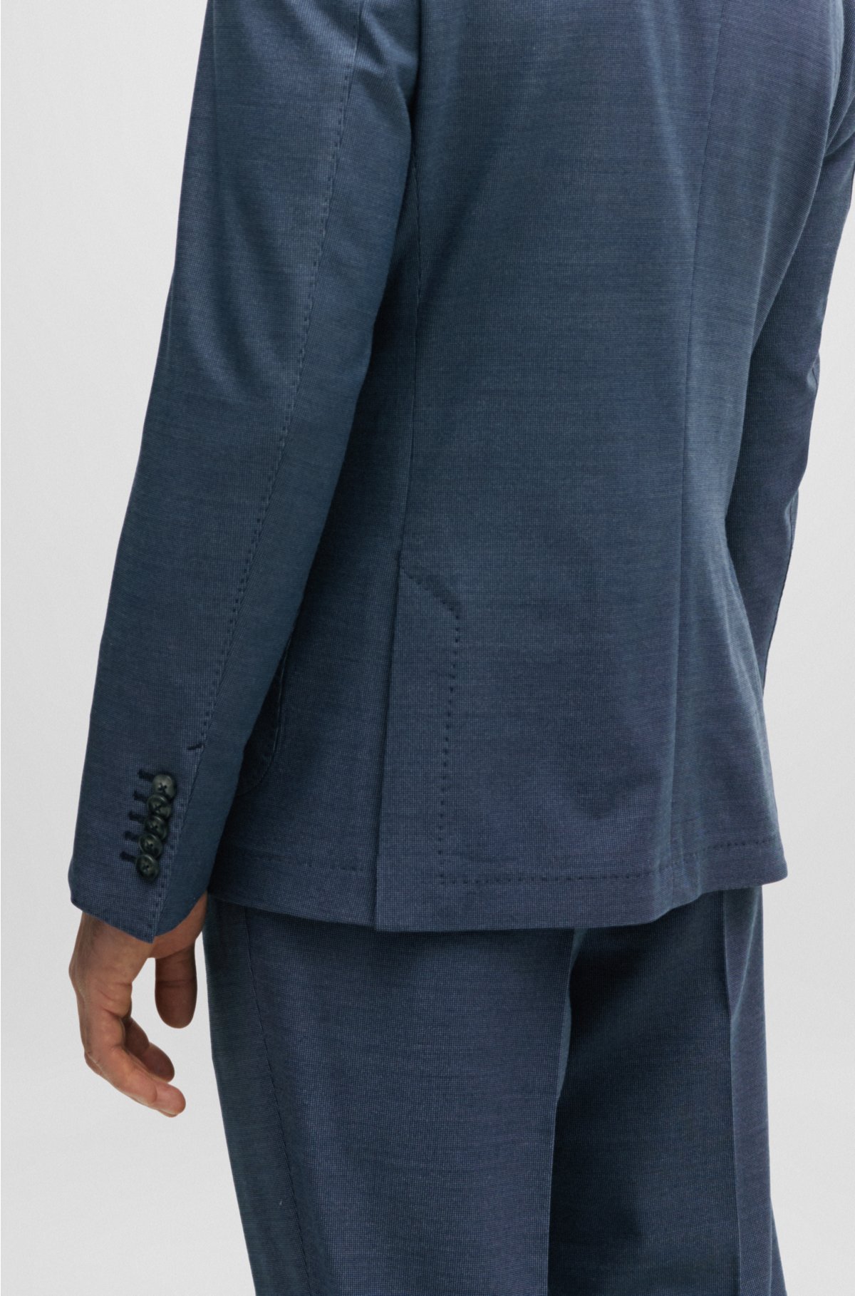 Slim-fit two-piece suit in a micro-patterned wool blend, Dark Blue