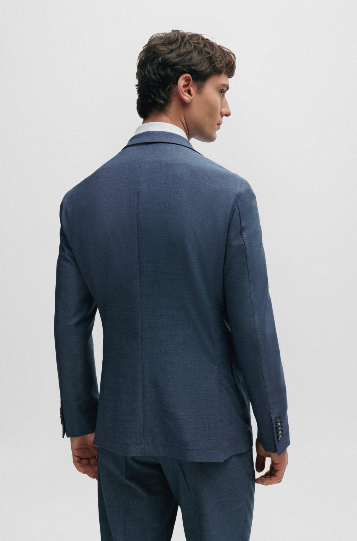 Slim-fit two-piece suit in a micro-patterned wool blend, Dark Blue
