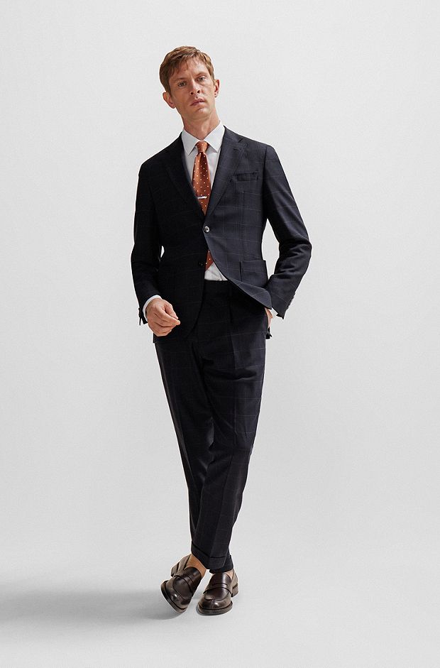 Slim-fit suit in a checked wool blend, Dark Blue