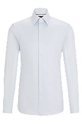 Slim-fit shirt in cotton dobby with angled cuffs, Light Blue