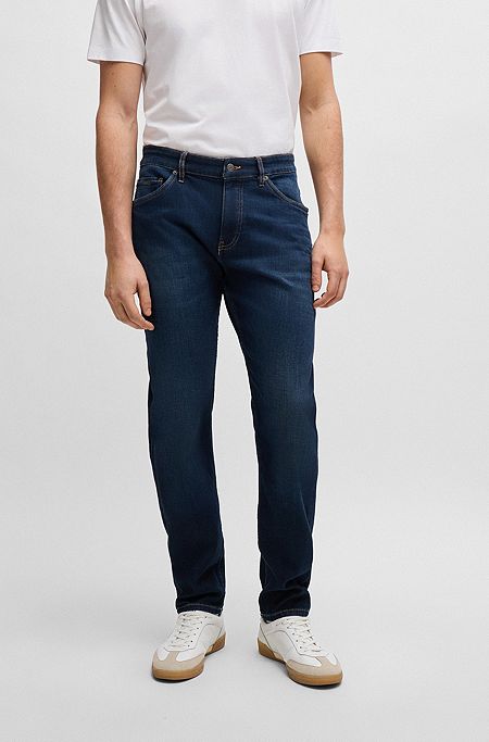 Tapered-fit jeans in super-soft Italian denim, Dark Blue