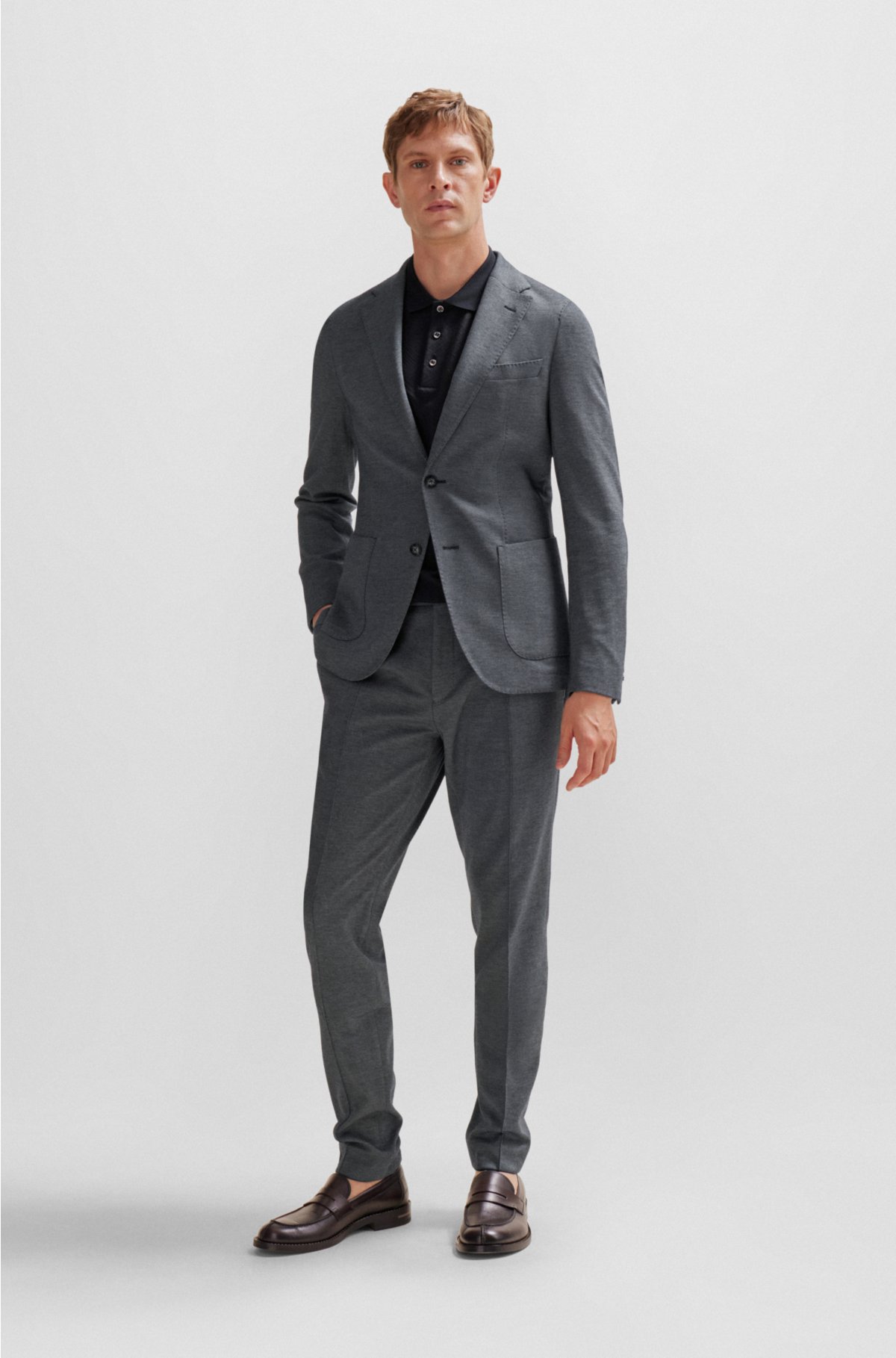 Slim-fit trousers in cotton, cashmere and silk, Dark Grey