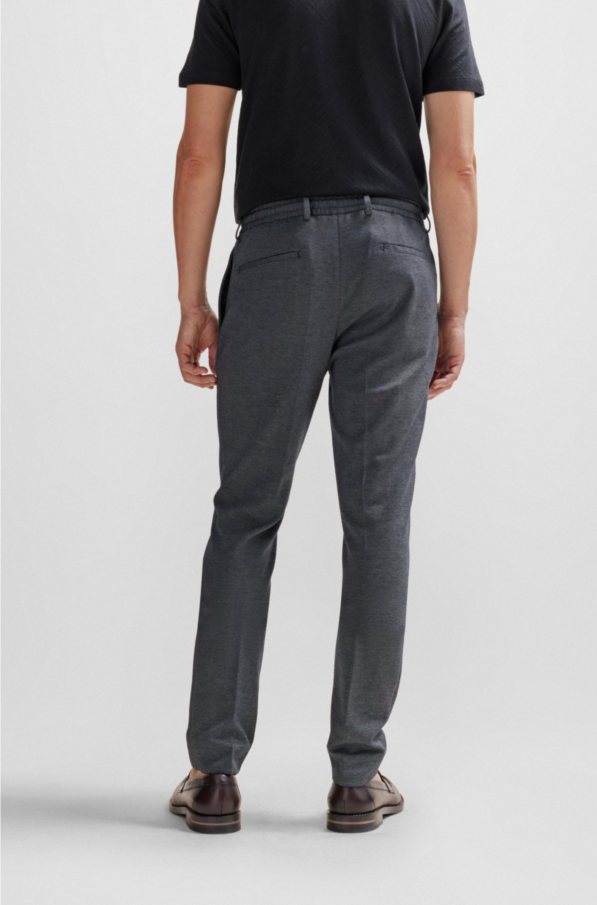 Slim-fit trousers in cotton, cashmere and silk, Dark Grey