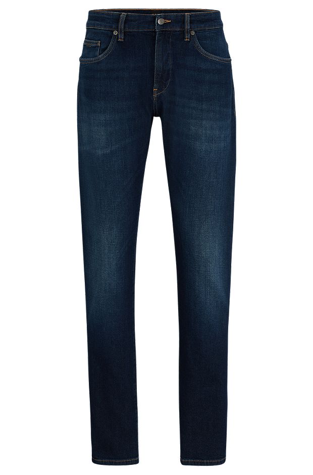 Blaue Slim-Fit Jeans aus italienischem Denim mit Kaschmir-Haptik, Dunkelblau